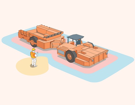 Création de plusieurs zones de détection de proximité autour d’une machine d’extraction minière.